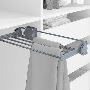 Porta-calças lateral extraível para roupeiro, 460 mm, Aço e plástico, Cinza metalizado