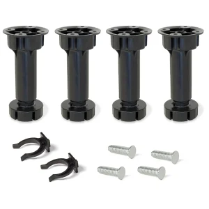 Pés reguláveis com base pré-montada para móvel, Plástico, Preto, 4 ud.