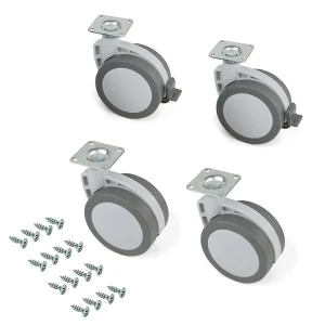 Rodas com placa de montagem, D. 80 mm, Aço e plástico, 4 un.