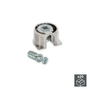 Engates para a fixação de prateleiras, D. 20 x 12,5 mm, + Perno D.6 mm,11 mm, Zamak e aço, Niquelado, 20 un.