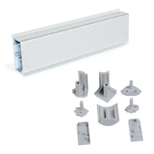 Roda tampo retangular para cozinha, com acessórios para instalação, 3,9 m, plástico, anodizado satinado.